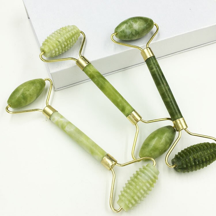 Green Natural Beauty Double Thorn Head Roller and Jade Roller Facial Massage