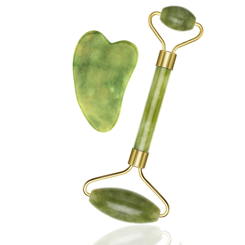 Green Natural Beauty Double Thorn Head Roller and Jade Roller Facial Massage