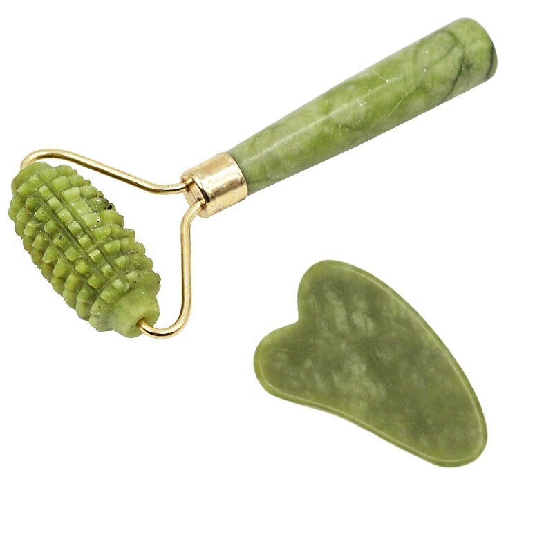 Green Natural Beauty Double Thorn Head Roller and Jade Roller Facial Massage