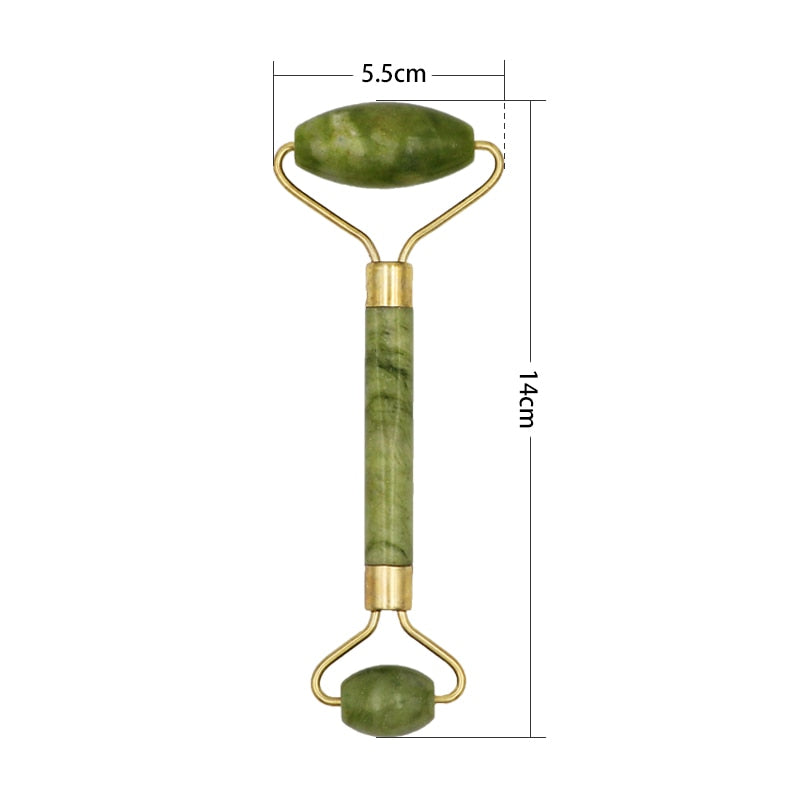 Green Natural Beauty Double Thorn Head Roller and Jade Roller Facial Massage
