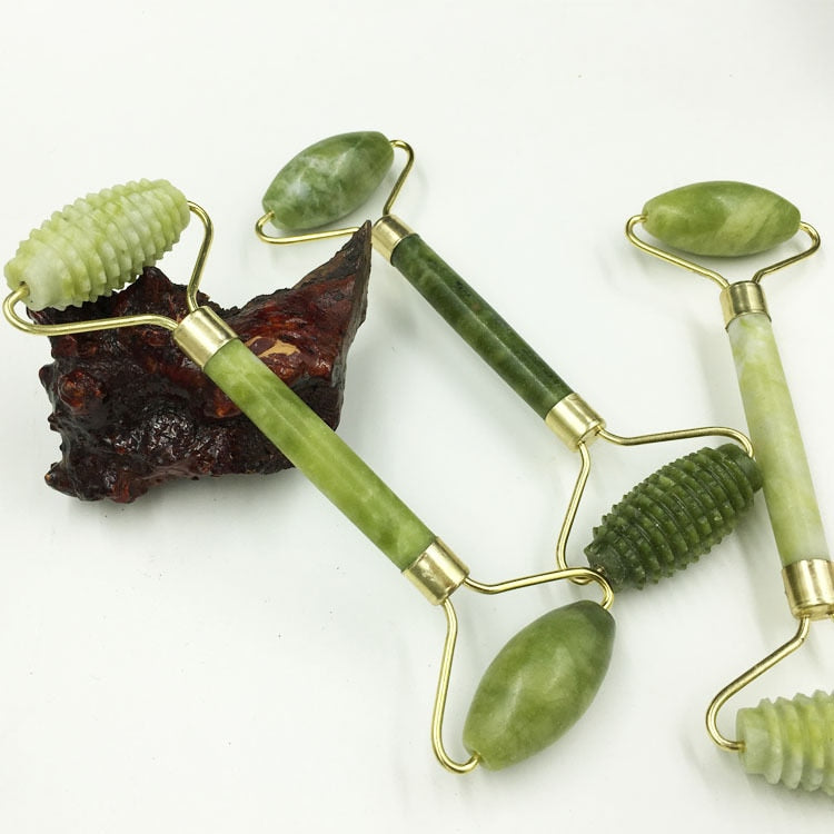 Green Natural Beauty Double Thorn Head Roller and Jade Roller Facial Massage