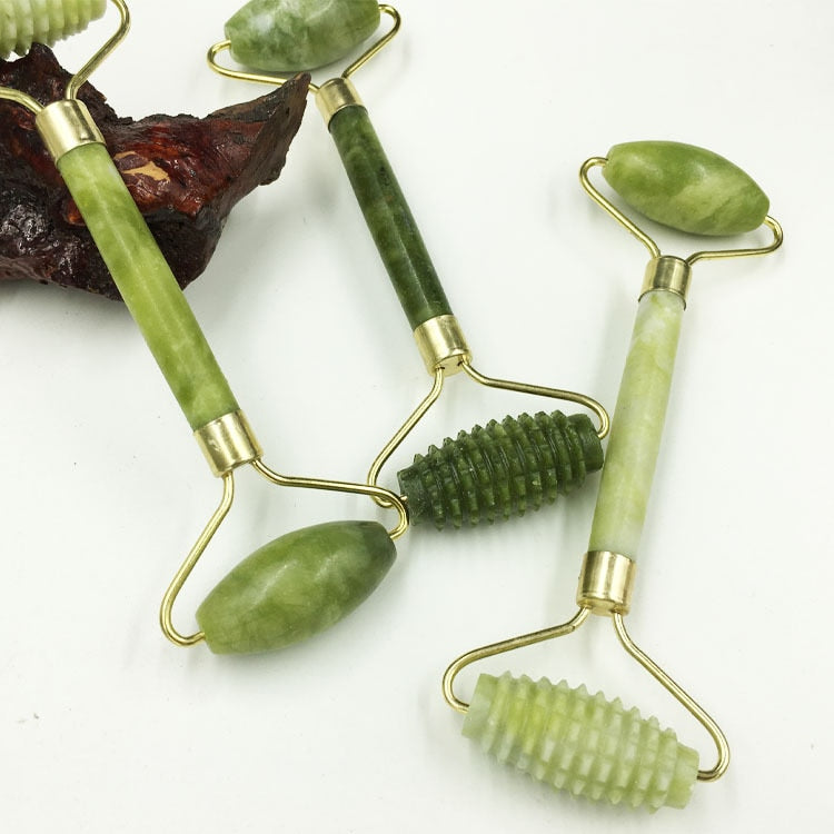 Green Natural Beauty Double Thorn Head Roller and Jade Roller Facial Massage