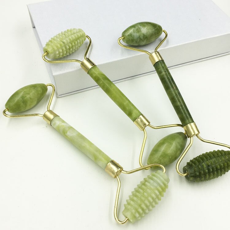 Green Natural Beauty Double Thorn Head Roller and Jade Roller Facial Massage